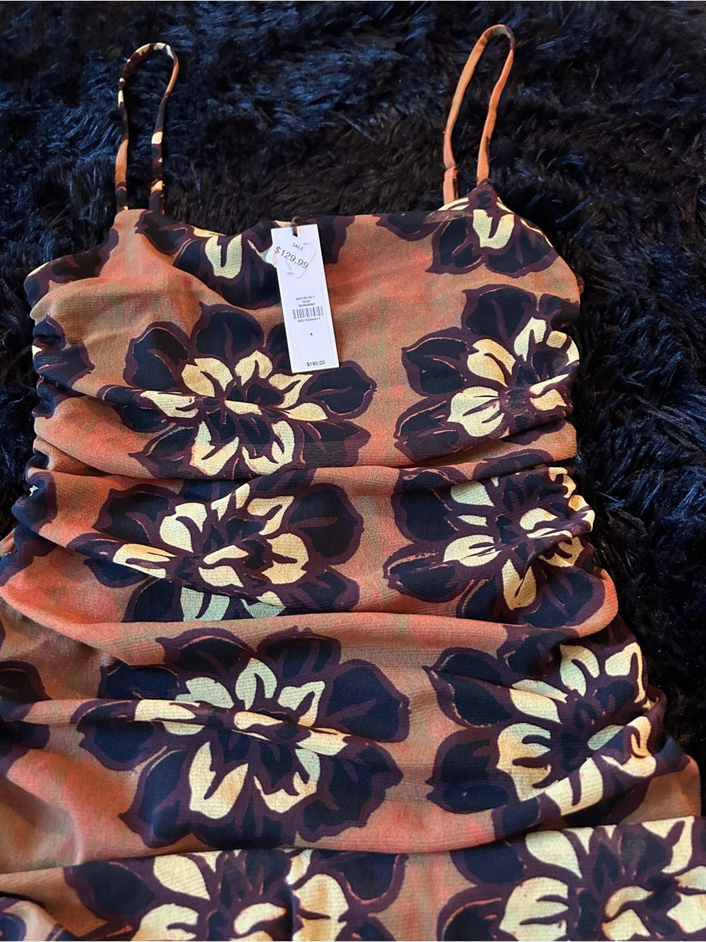 Banana Republic Orange Floral Ruched Cami with Black and Cream Accents